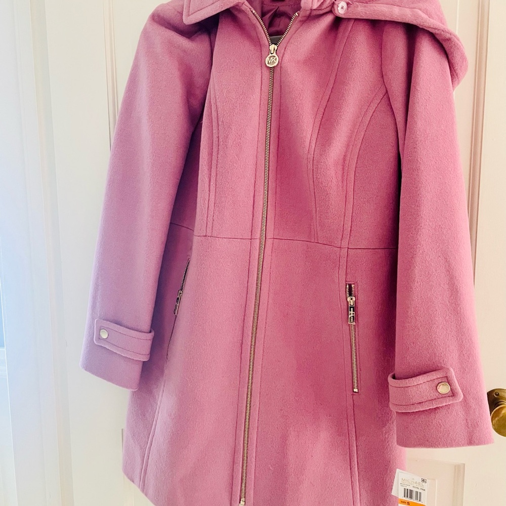 Pink Hooded Coat with Zipper